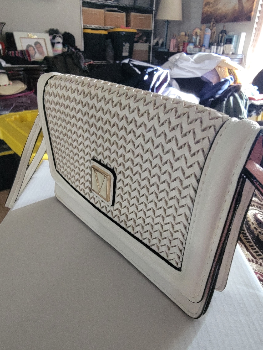 Woven White Crossbody Clutch